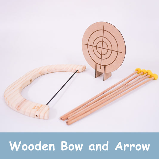 Handmade Wooden Bow and Arrow Set with Pom-Pom Arrows – Eco-Friendly Outdoor Archery Toy for Kids