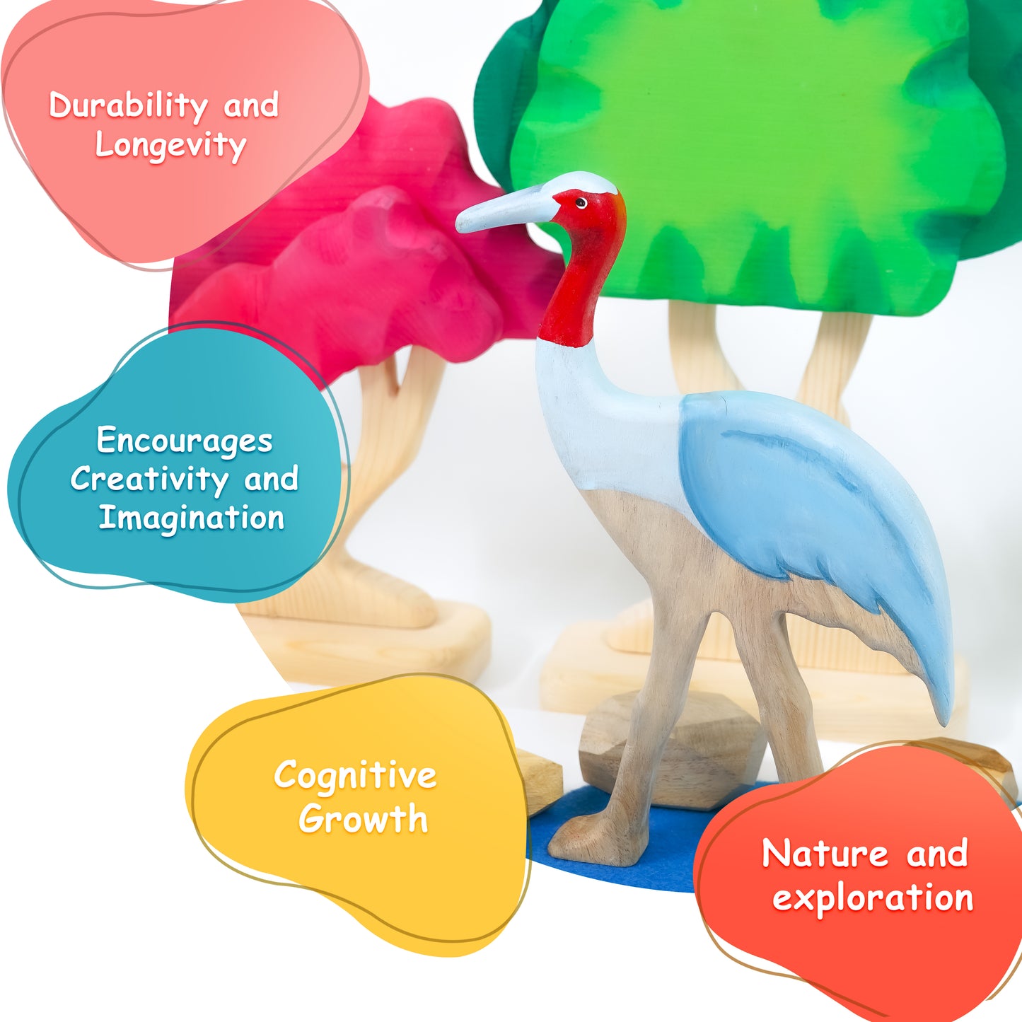 Sarus Wooden Toy – Handcrafted Sustainable Wetland Bird Figurine