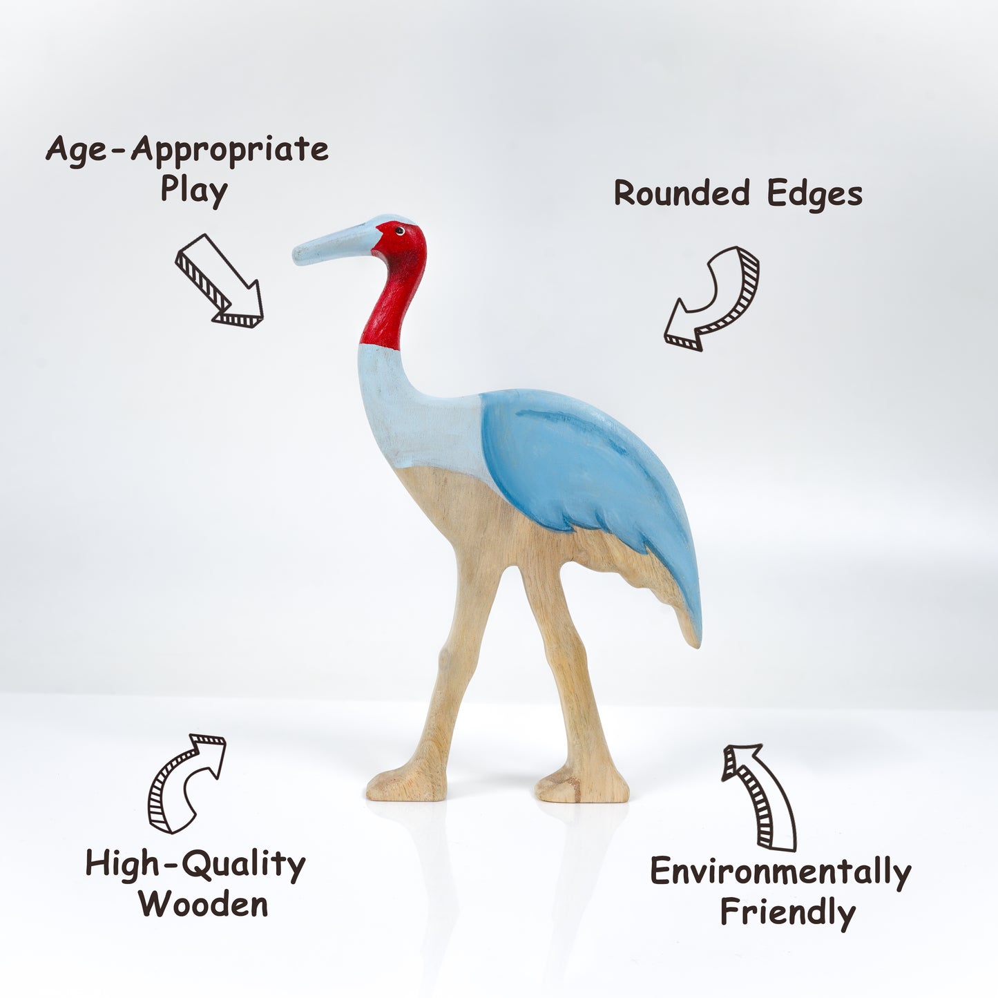 Sarus Wooden Toy – Handcrafted Sustainable Wetland Bird Figurine