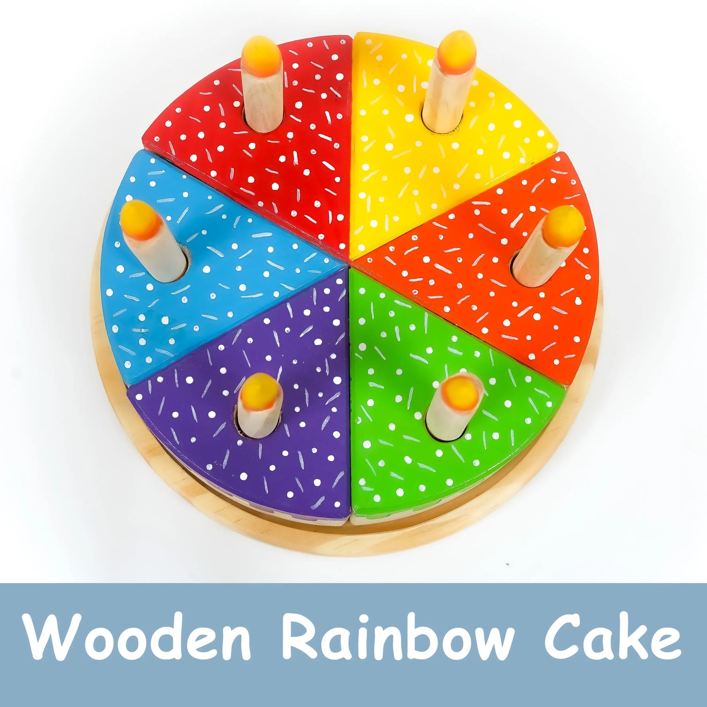 Wooden Rainbow Fruit Cake Toy with Candles | Montessori Educational Pretend Play Cake