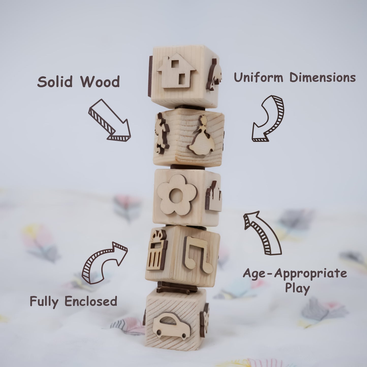 Moontoys Wooden Stamp Dice Set – 6-Sided Stamp Blocks