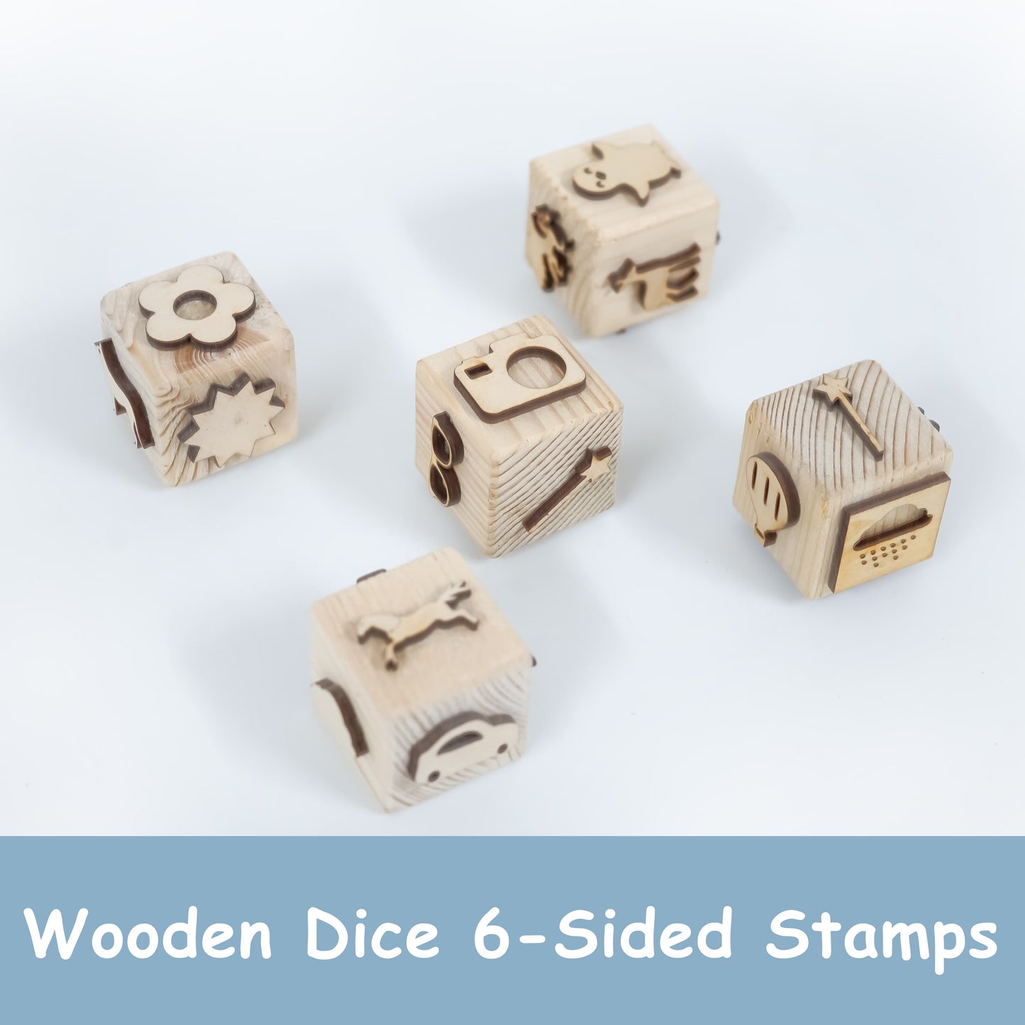 Moontoys Wooden Stamp Dice Set – 6-Sided Stamp Blocks