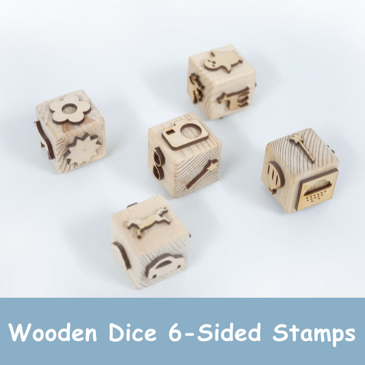 Moontoys Wooden Stamp Dice Set – 6-Sided Stamp Blocks