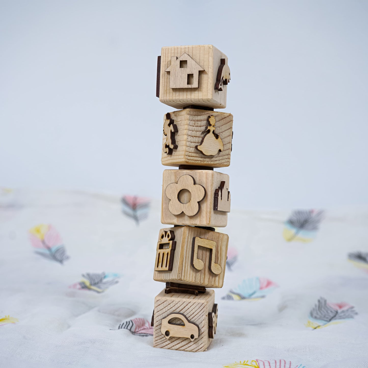 Moontoys Wooden Stamp Dice Set – 6-Sided Stamp Blocks