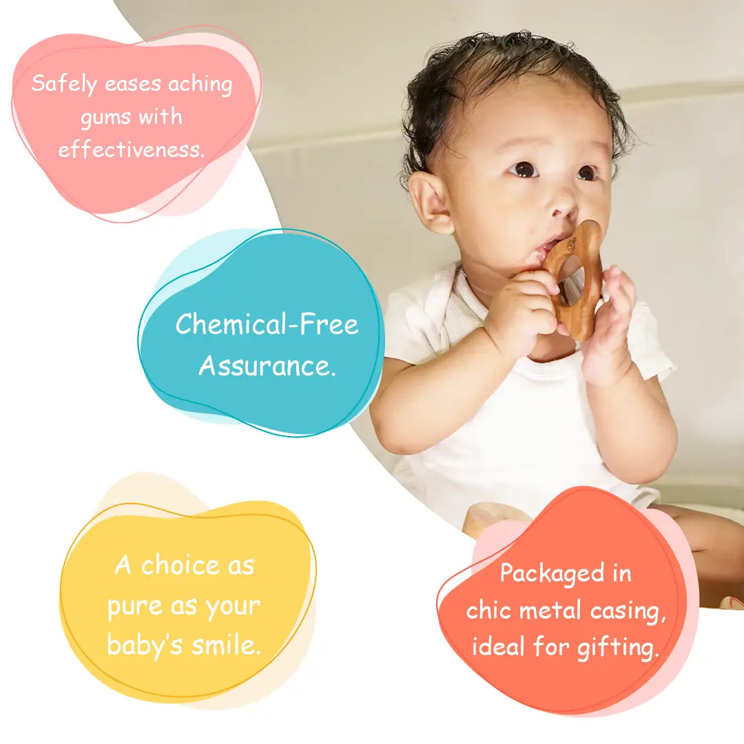 Wooden Teether Set – Elephant, Whale, Camera Teether (mini size for Pre mature)