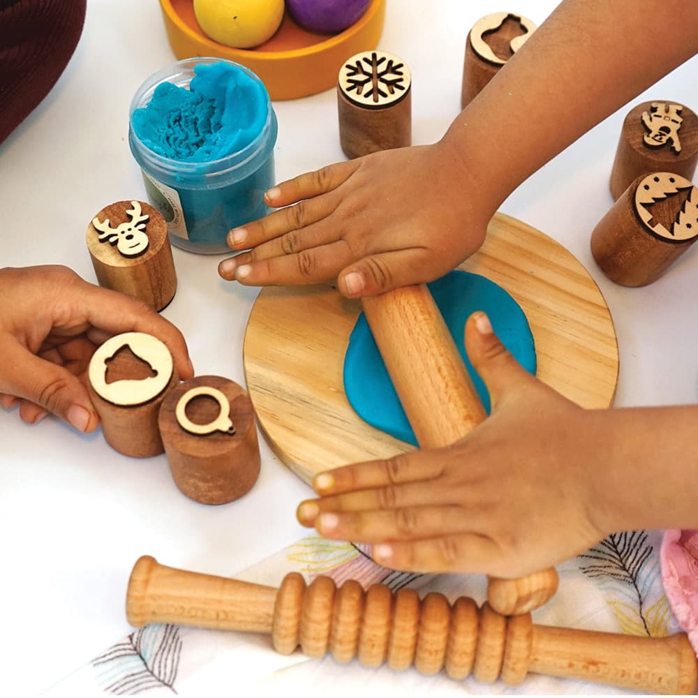 Playing Baby with Wooden Christmas Stamp Set Toy