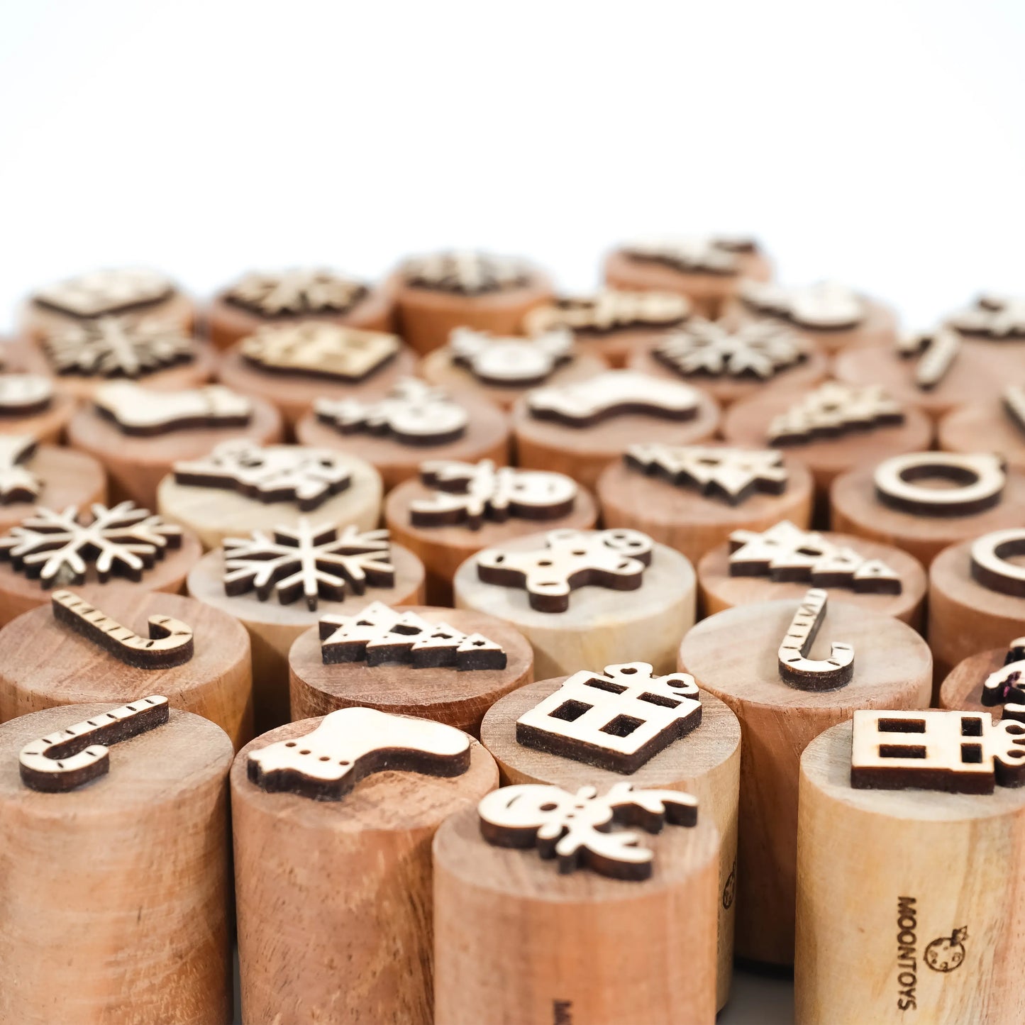 Christmas Wooden Stamp Set – 10 Piece Holiday Stamps with Dough Cutter & Roller