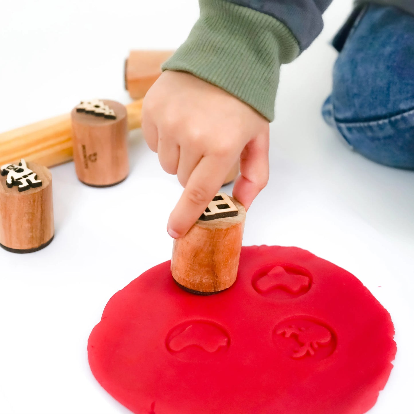 Christmas Wooden Stamp Set – 10 Piece Holiday Stamps with Dough Cutter & Roller