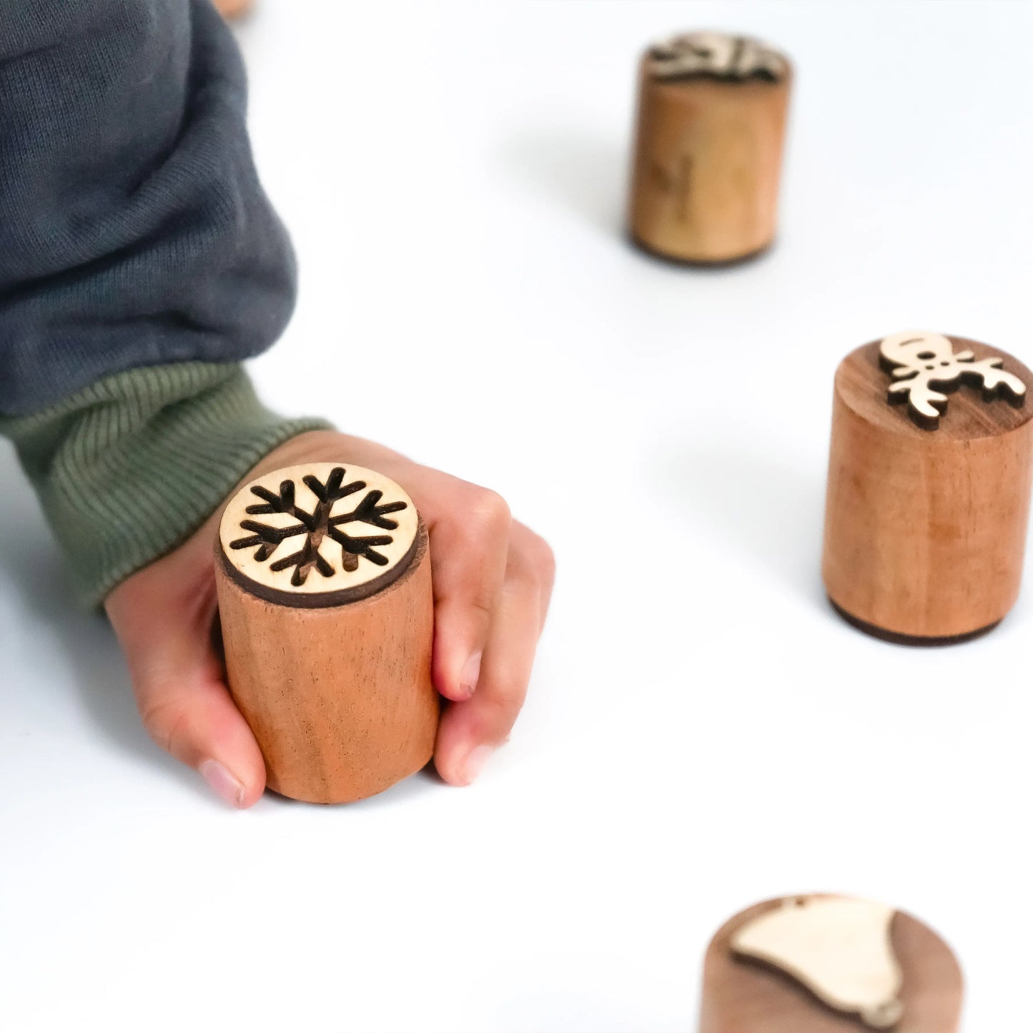 Christmas Wooden Stamp Set – 10 Piece Holiday Stamps with Dough Cutter & Roller