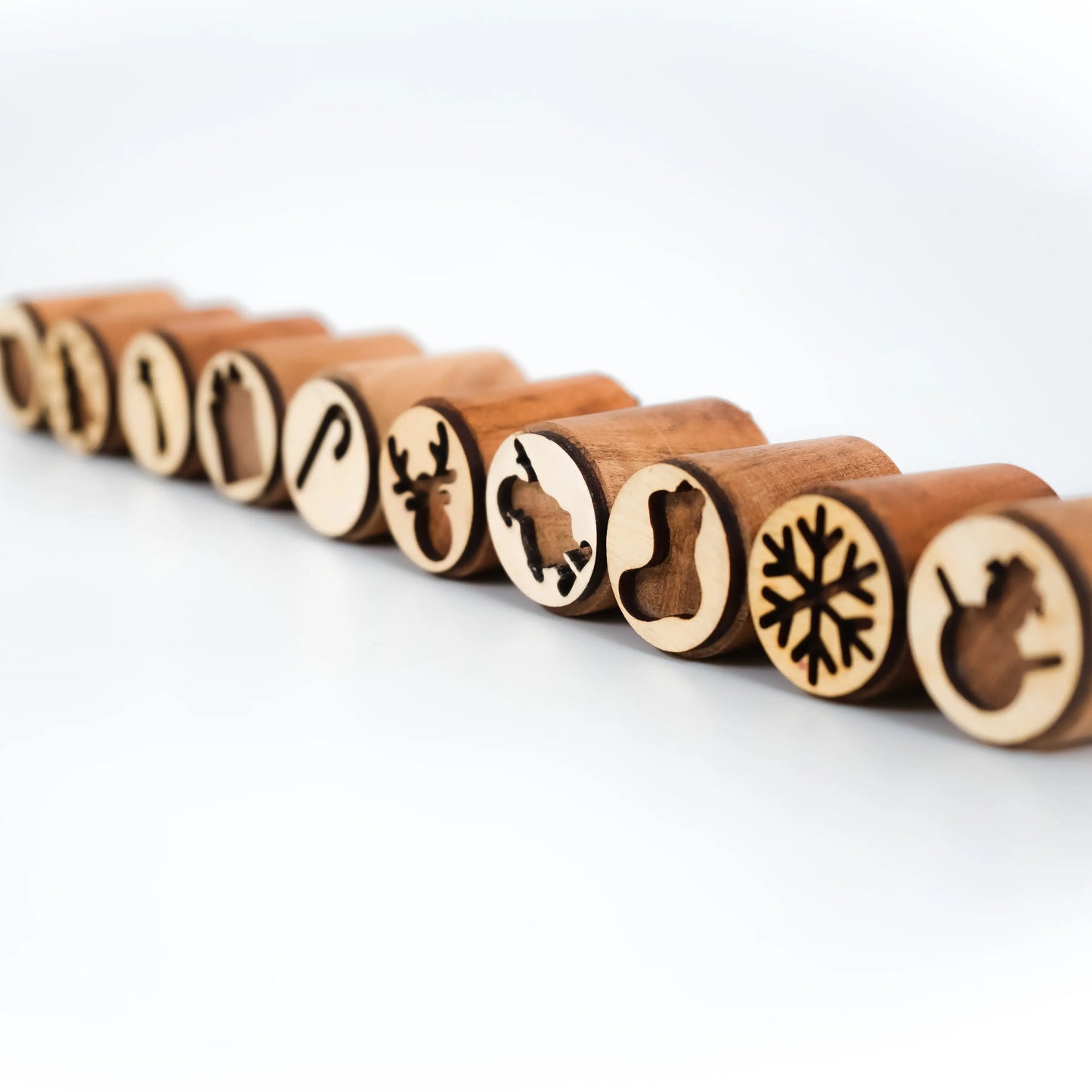 Christmas Wooden Stamp Set – 10 Piece Holiday Stamps with Dough Cutter & Roller