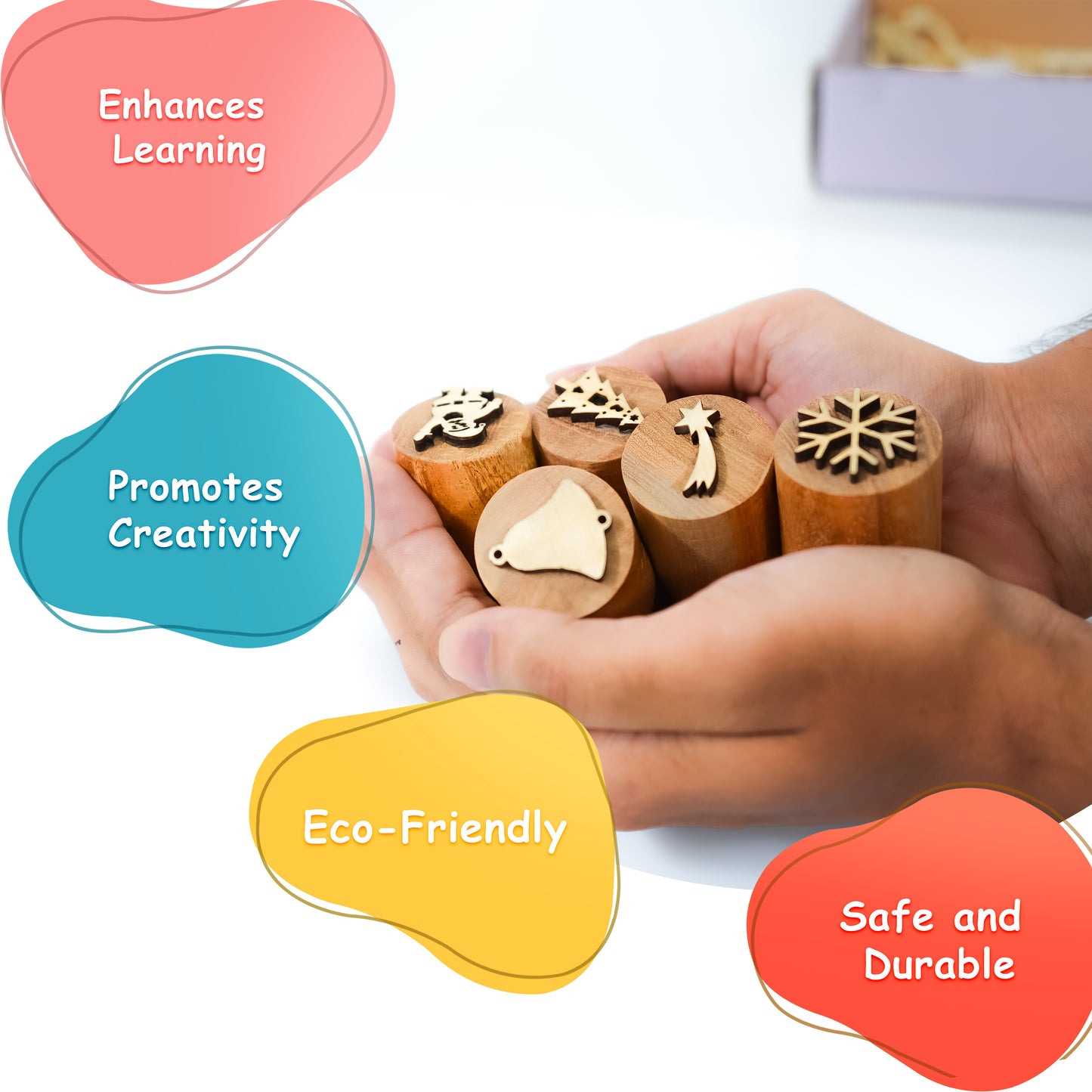 Wooden Christmas Stamp Toys Set – 5-Piece Non-Toxic Holiday Stamps