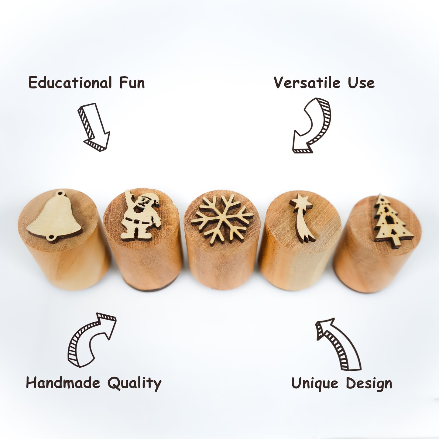 Wooden Christmas Stamp Toys Set – 5-Piece Non-Toxic Holiday Stamps
