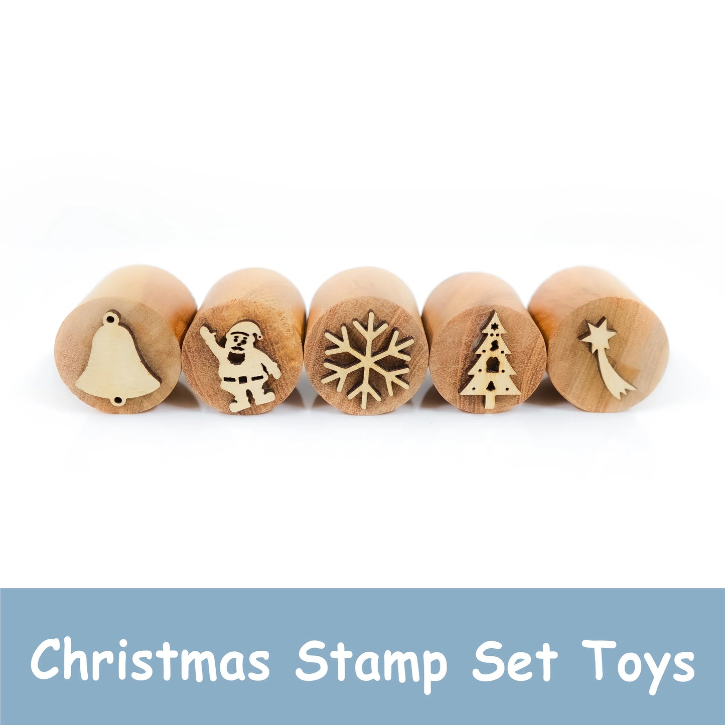 Wooden Christmas Stamp Toys Set – 5-Piece Non-Toxic Holiday Stamps