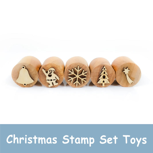 Wooden Christmas Stamp Toys Set – 5-Piece Non-Toxic Holiday Stamps