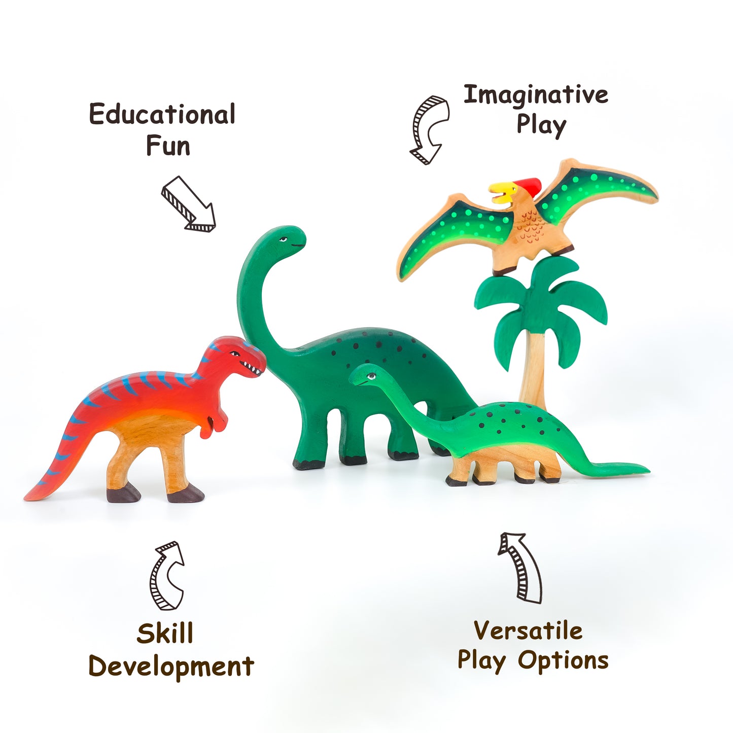 Jurassic World Wooden Dinosaur Toy Set – Eco-Friendly Neem Wood Educational Playset