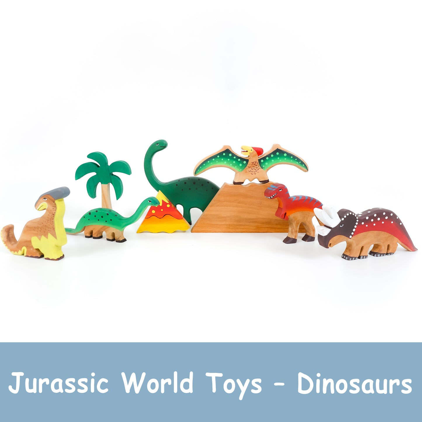 Jurassic World Wooden Dinosaur Toy Set – Eco-Friendly Neem Wood Educational Playset