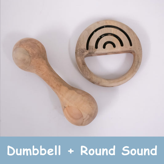 Combo Set of Dumbbell & Round Sound Wooden Rattles