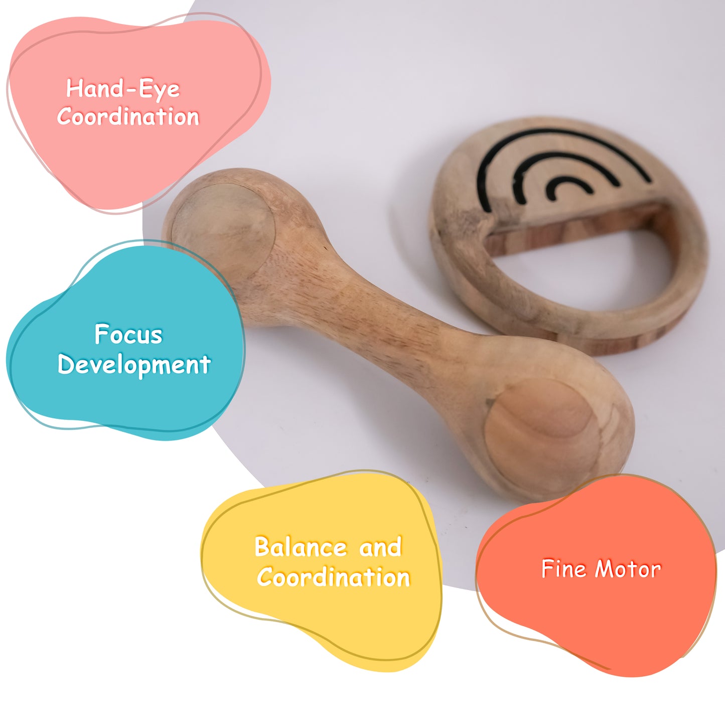 Combo Set of Dumbbell & Round Sound Wooden Rattles