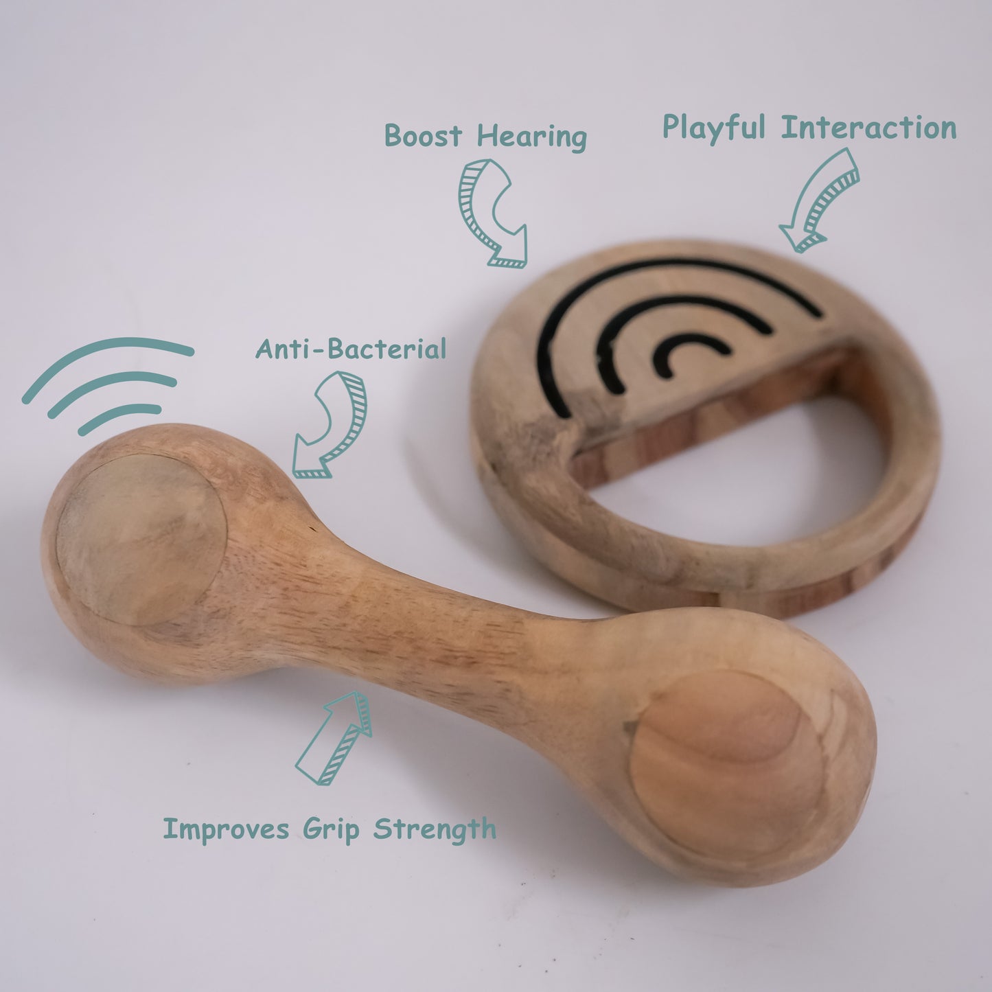 Combo Set of Dumbbell & Round Sound Wooden Rattles