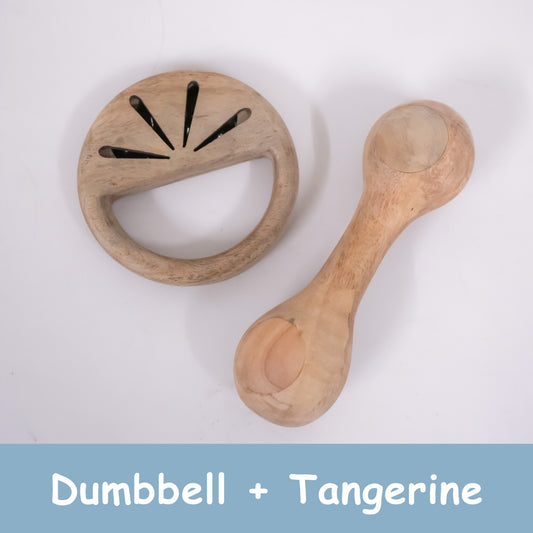 Wooden Rattle Combo: Dumbbell Rattle Toy & Tangerine Rattle