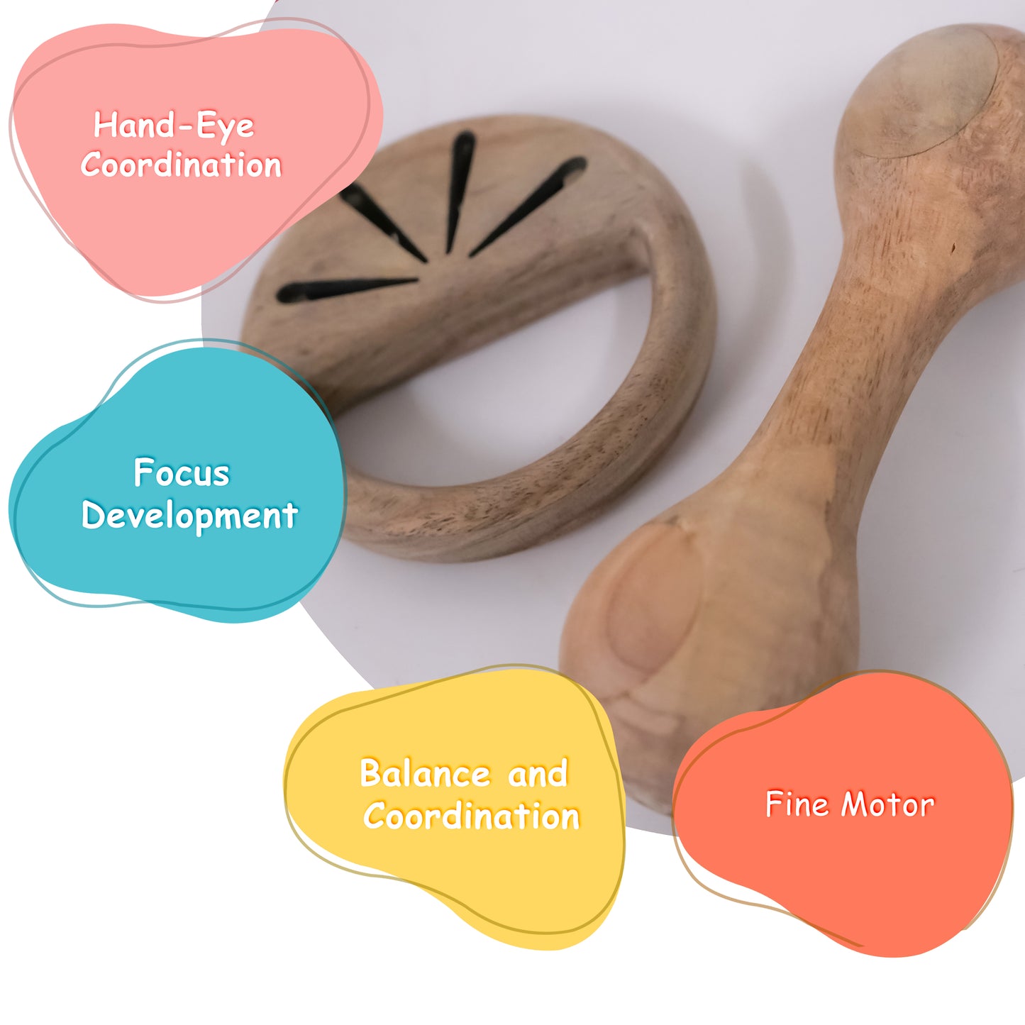 Wooden Rattle Combo: Dumbbell Rattle Toy & Tangerine Rattle