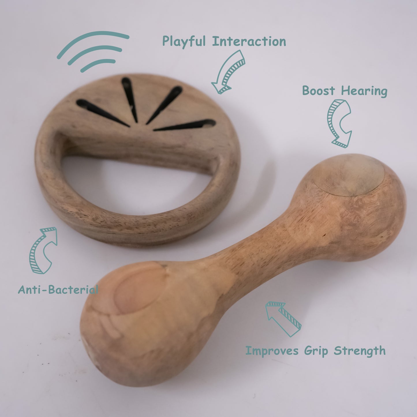 Wooden Rattle Combo: Dumbbell Rattle Toy & Tangerine Rattle