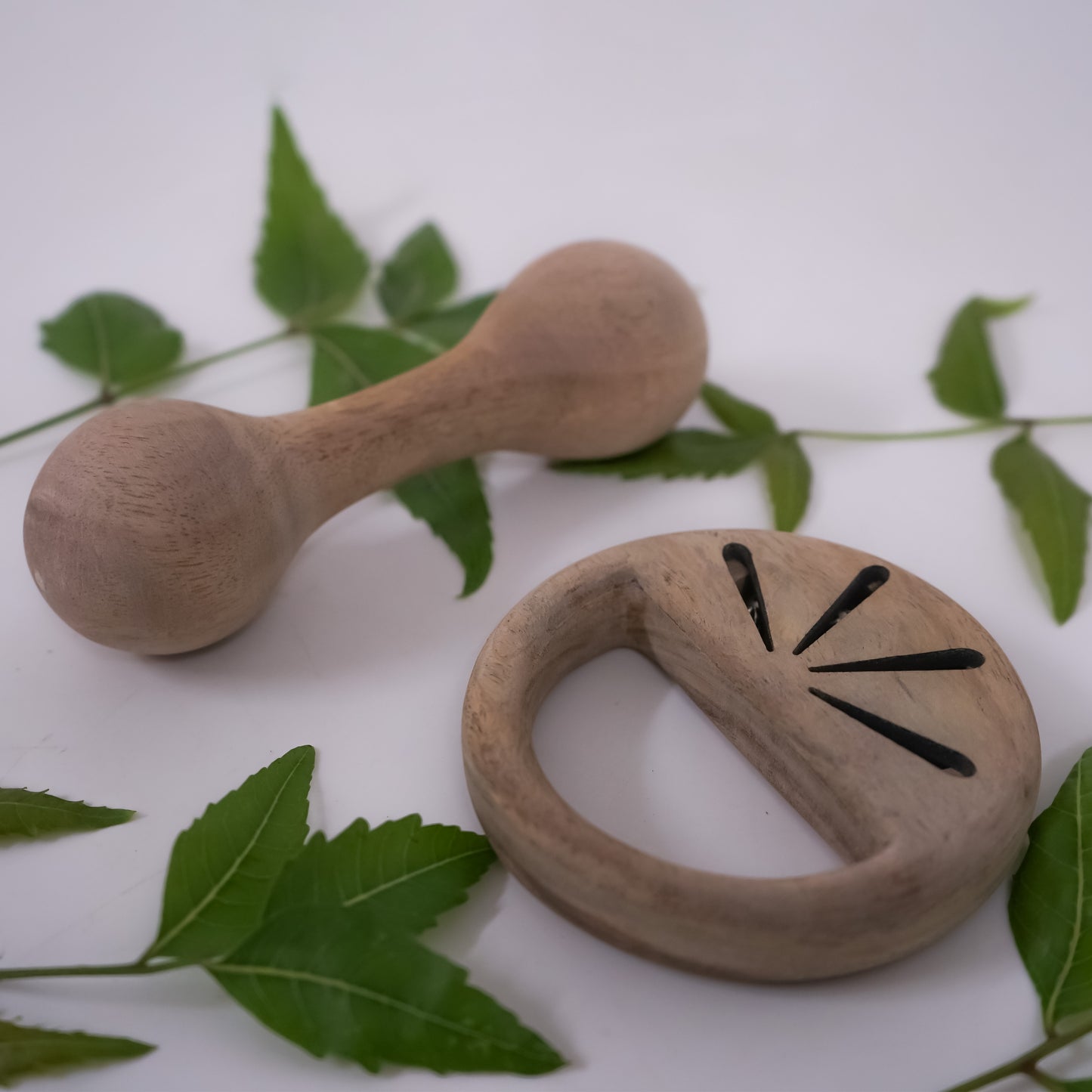 Wooden Rattle Combo: Dumbbell Rattle Toy & Tangerine Rattle