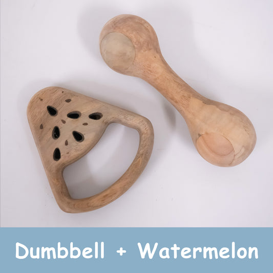 Wooden Rattle Combo – Dumbbell Rattle Toy & Watermelon Wooden Rattle