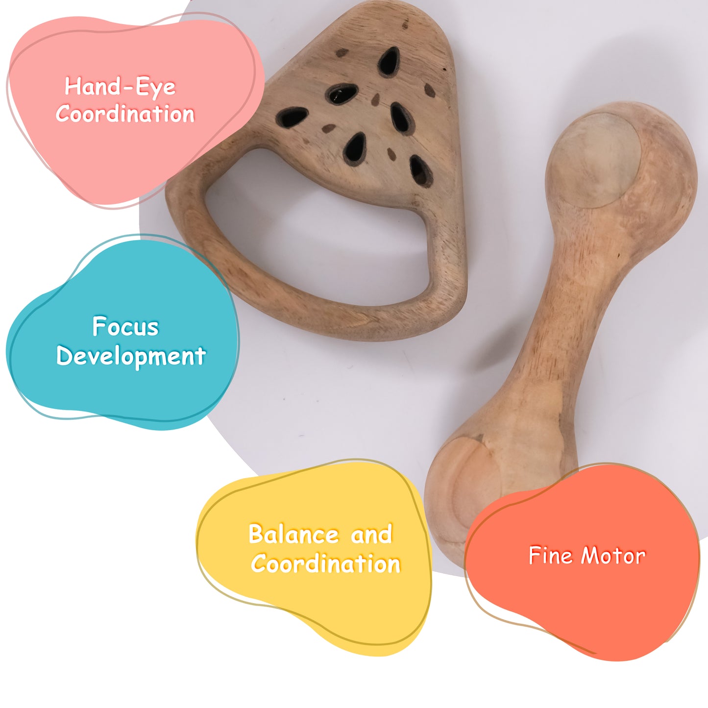 Wooden Rattle Combo – Dumbbell Rattle Toy & Watermelon Wooden Rattle