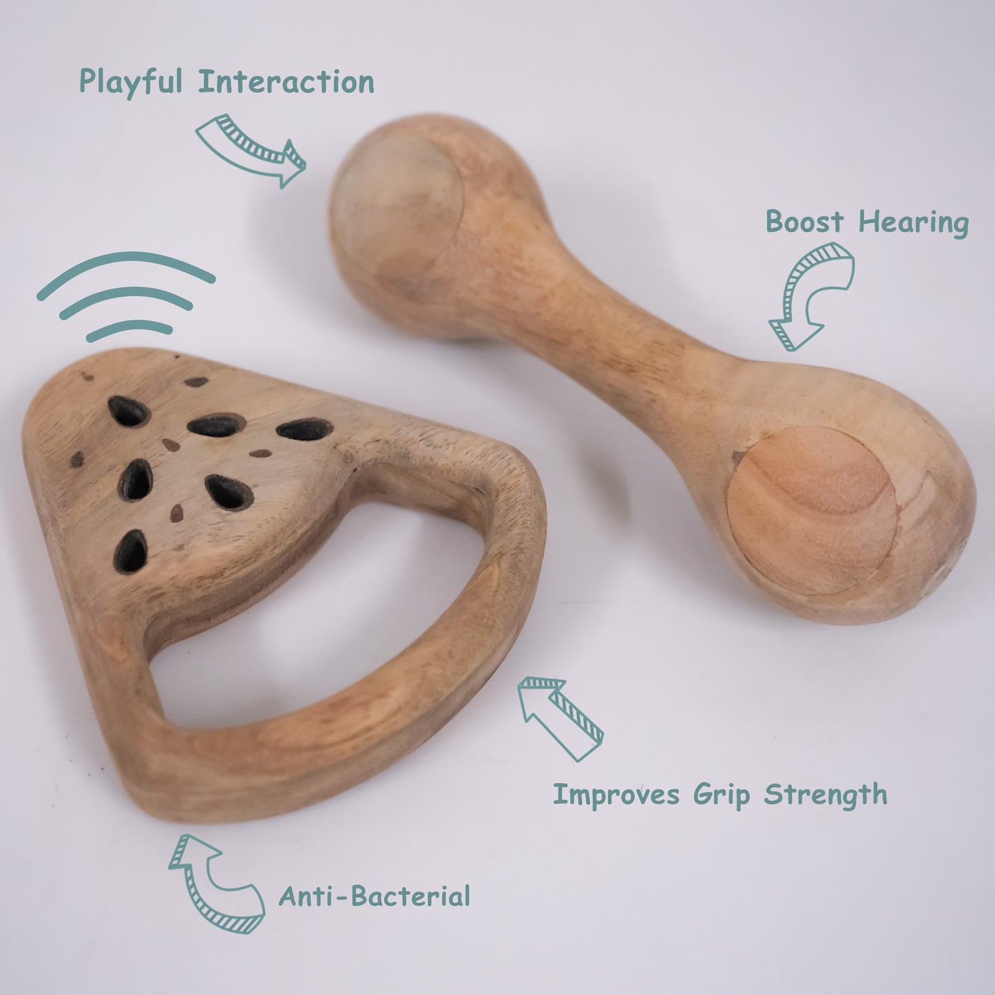 Wooden Rattle Combo – Dumbbell Rattle Toy & Watermelon Wooden Rattle
