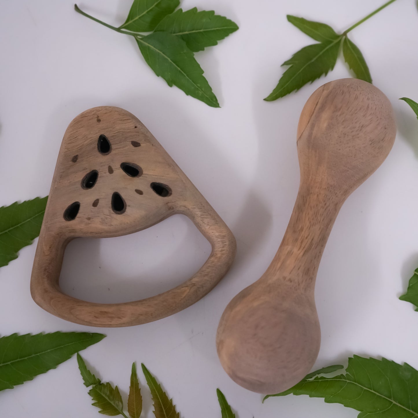 Wooden Rattle Combo – Dumbbell Rattle Toy & Watermelon Wooden Rattle