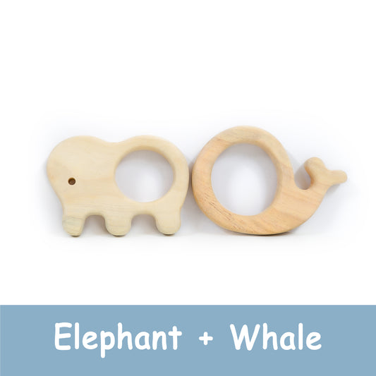 Elephant Wooden Teether & Whale Wooden Teether