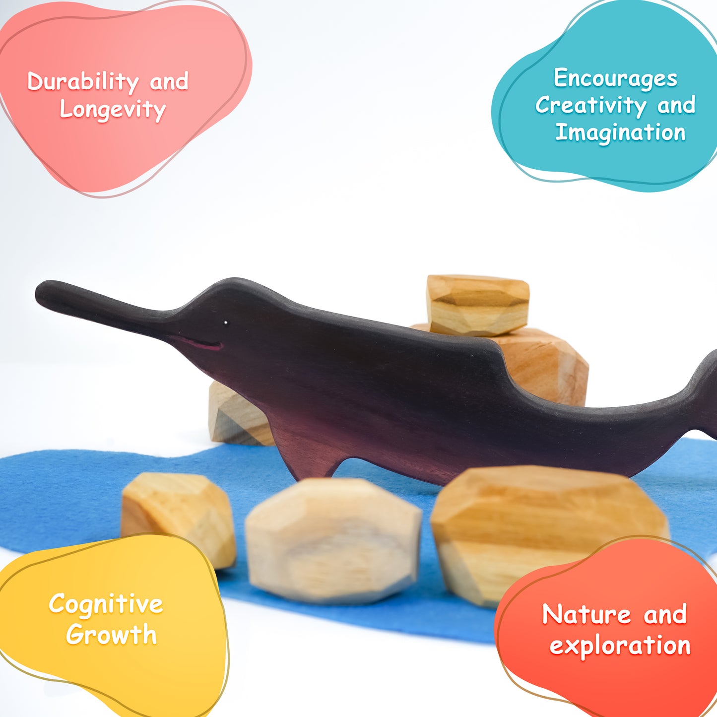 Dolphin Wooden Toy – Handcrafted Freshwater Dolphin Figurine