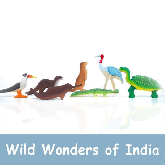 Wild Wonders of India Wooden Figurine Set | Handcrafted Wildlife Storytelling Toys for Imaginative Play