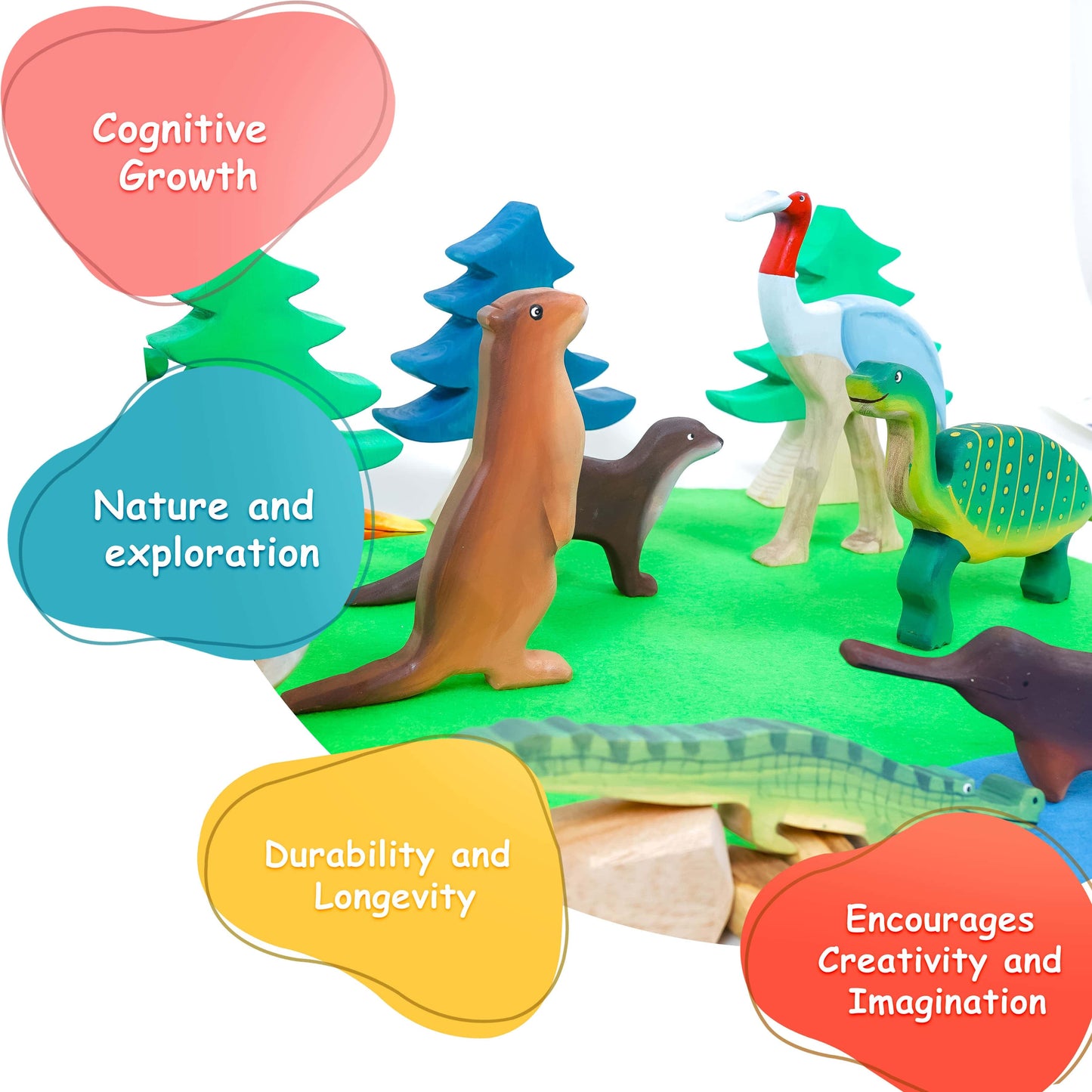 Wild Wonders of India Wooden Figurine Set | Handcrafted Wildlife Storytelling Toys for Imaginative Play