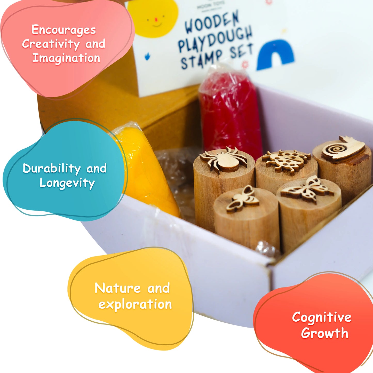 Eco-Friendly Wooden Insect Stamp Set for Toddlers | Montessori Playdough Learning Toy
