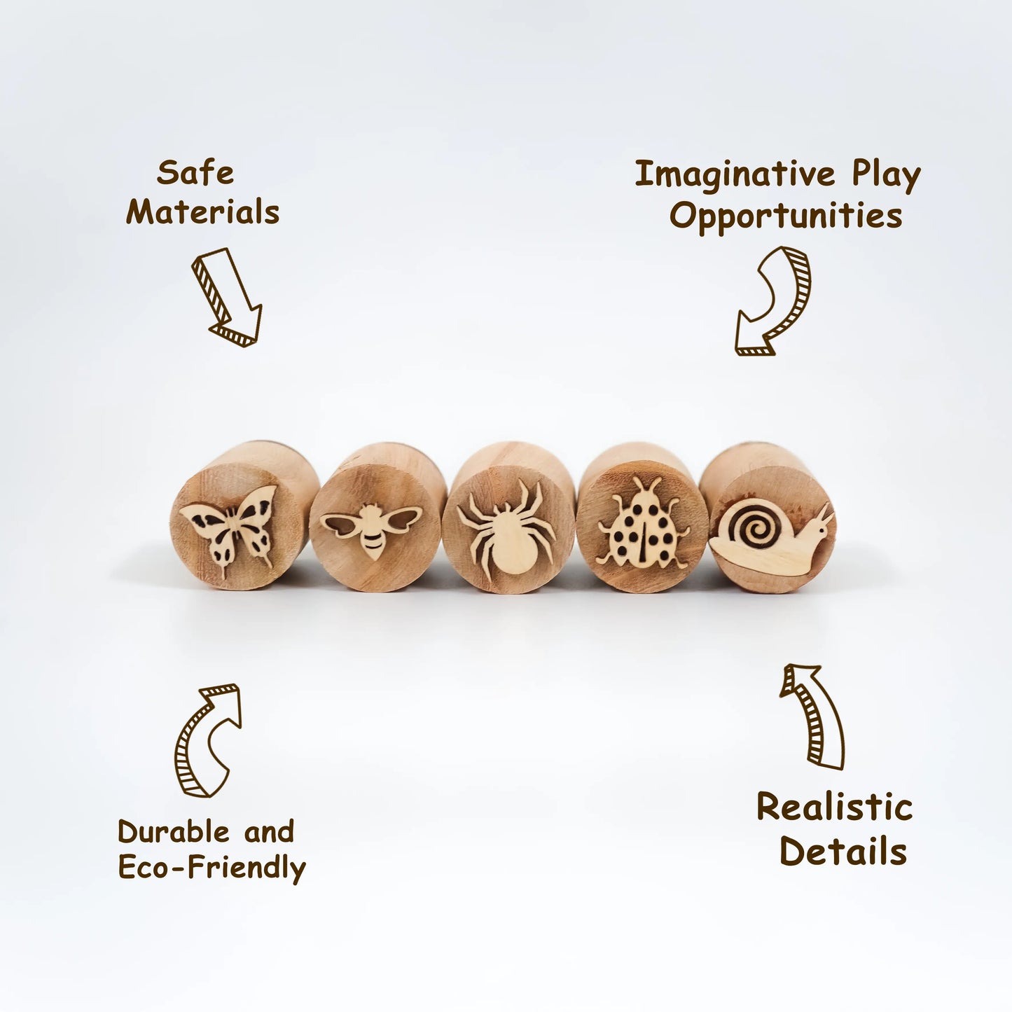 Eco-Friendly Wooden Insect Stamp Set for Toddlers | Montessori Playdough Learning Toy