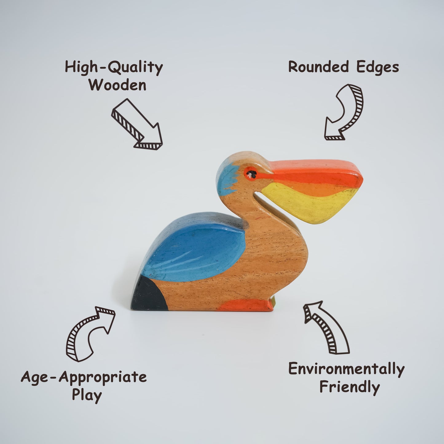 Wooden Pelican Toy | Handcrafted Pinewood Bird Figurine