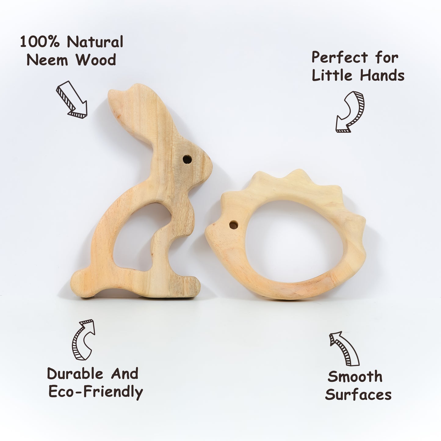 Hedgehog and Rabbit Wooden Teether Set