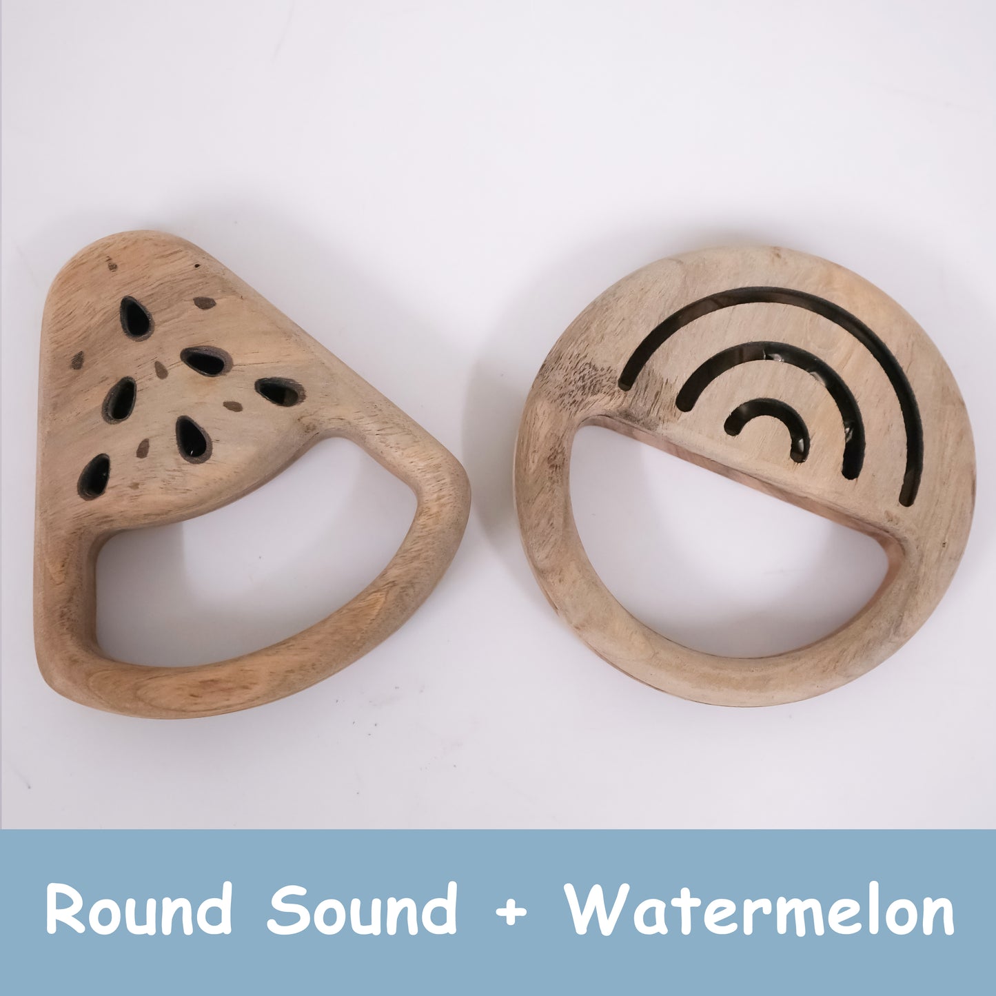 Handcrafted Wooden Rattle Set for Babies – Neem Wood Round Sound Rattle & Watermelon Rattle