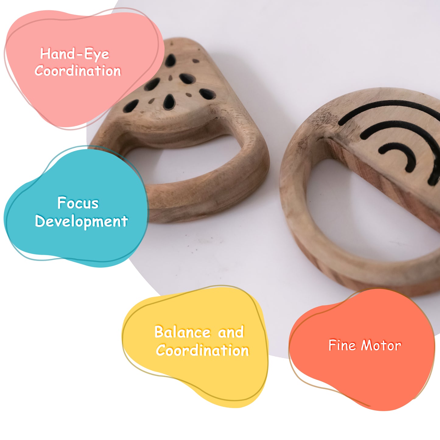 Handcrafted Wooden Rattle Set for Babies – Neem Wood Round Sound Rattle & Watermelon Rattle