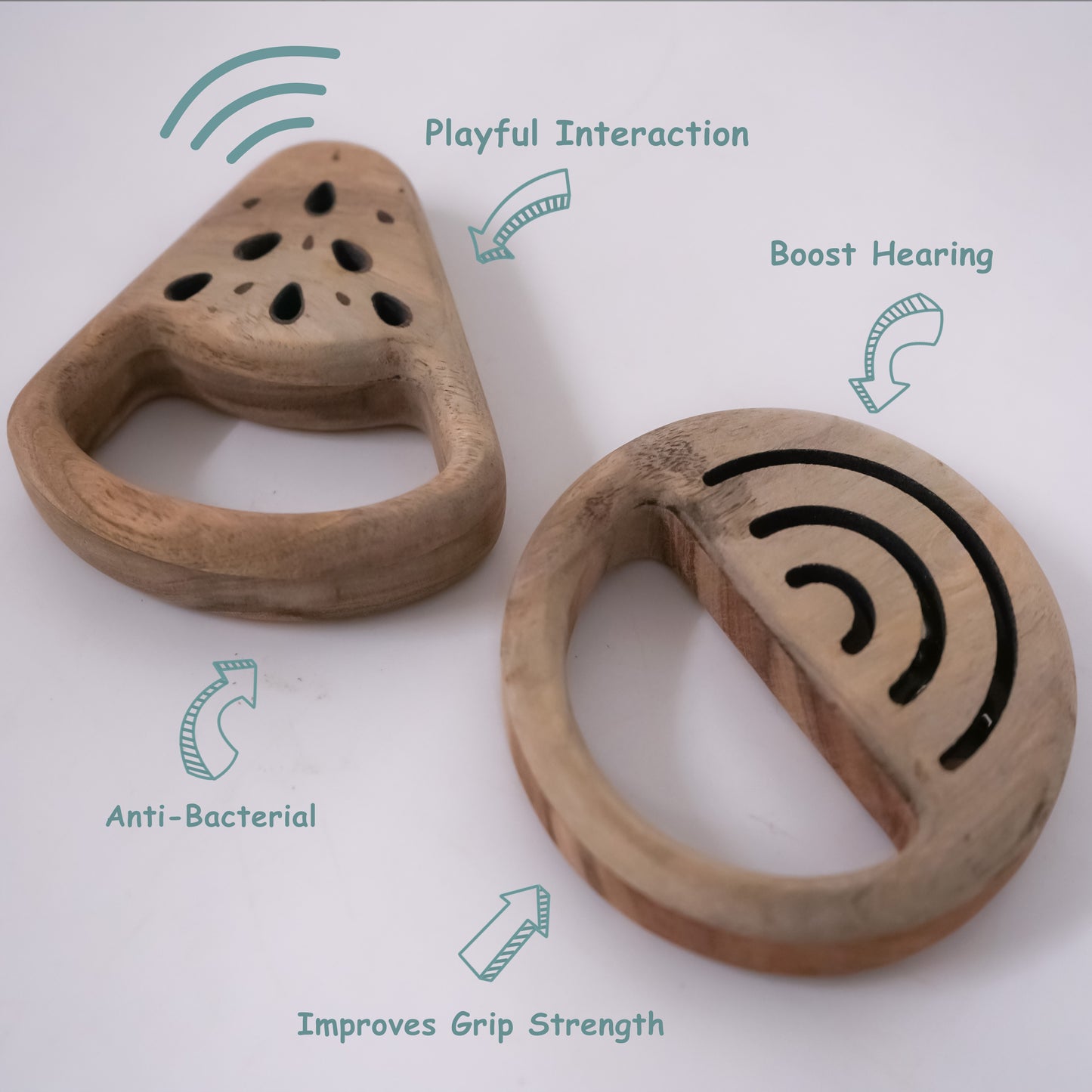 Handcrafted Wooden Rattle Set for Babies – Neem Wood Round Sound Rattle & Watermelon Rattle