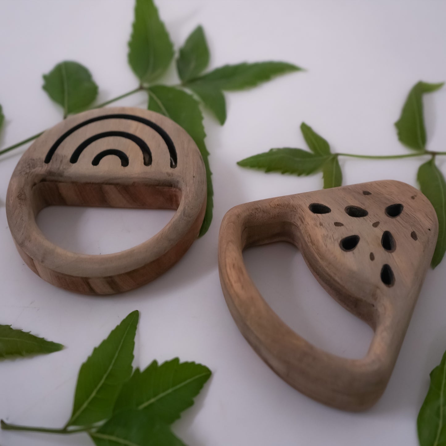 Handcrafted Wooden Rattle Set for Babies – Neem Wood Round Sound Rattle & Watermelon Rattle
