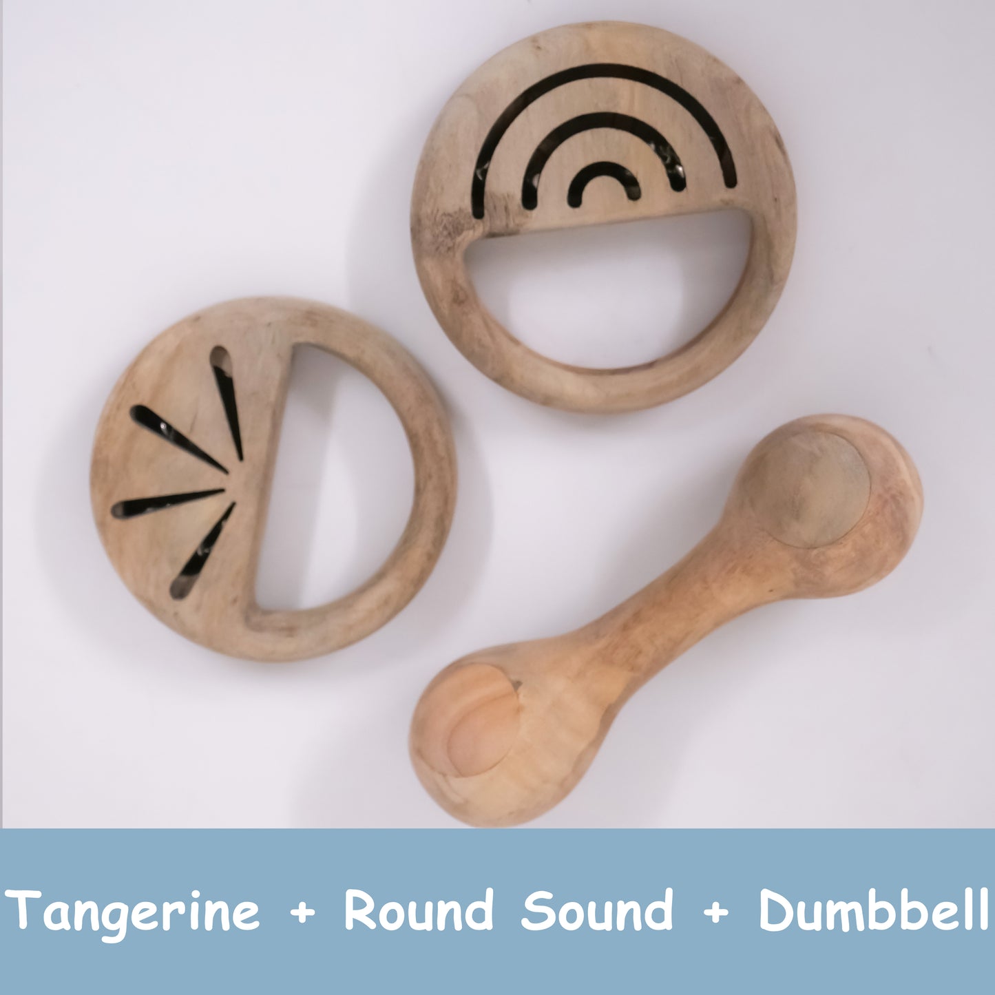 Tangerine, Round Sound & Dumbbell Wooden Rattle Set for Babies