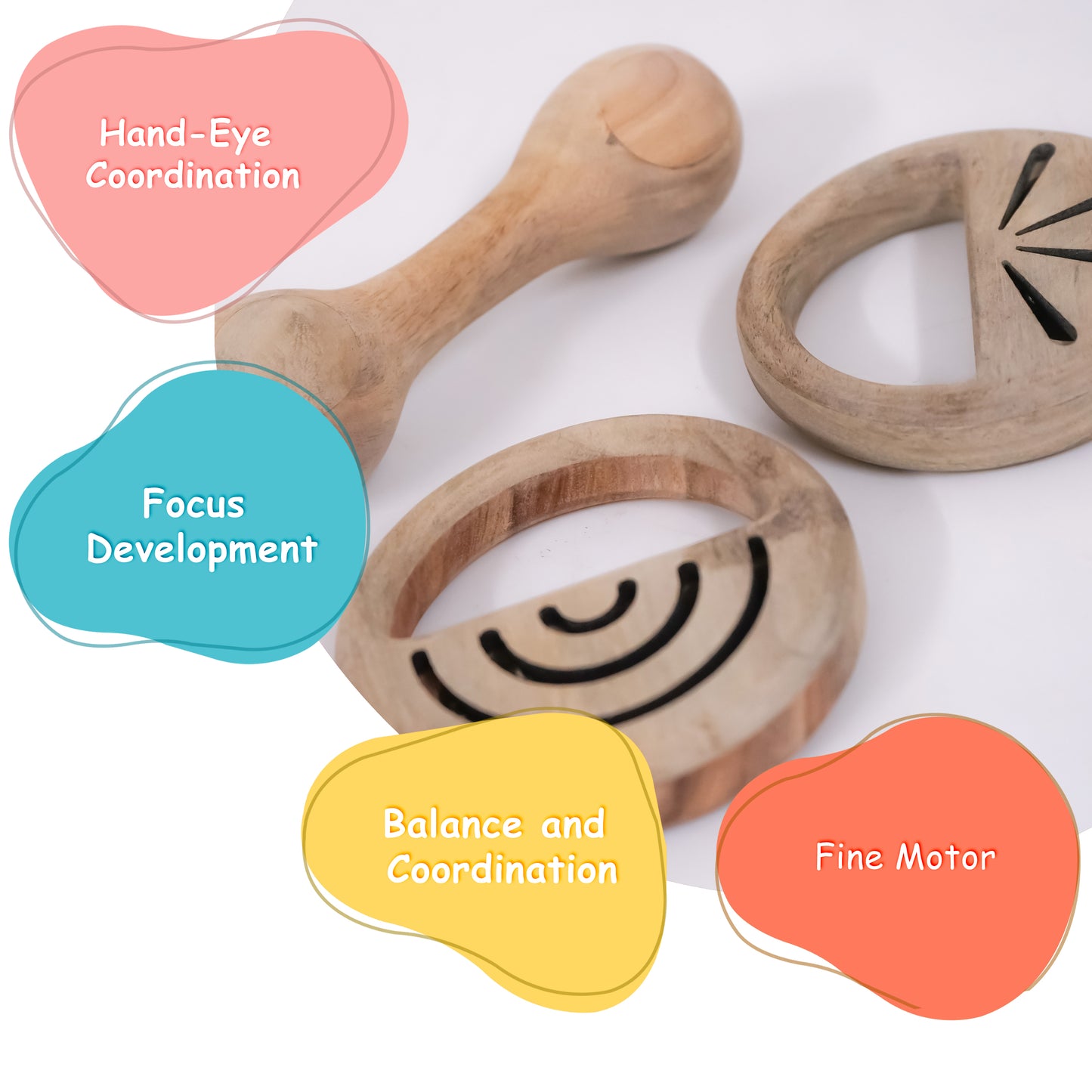 Tangerine, Round Sound & Dumbbell Wooden Rattle Set for Babies