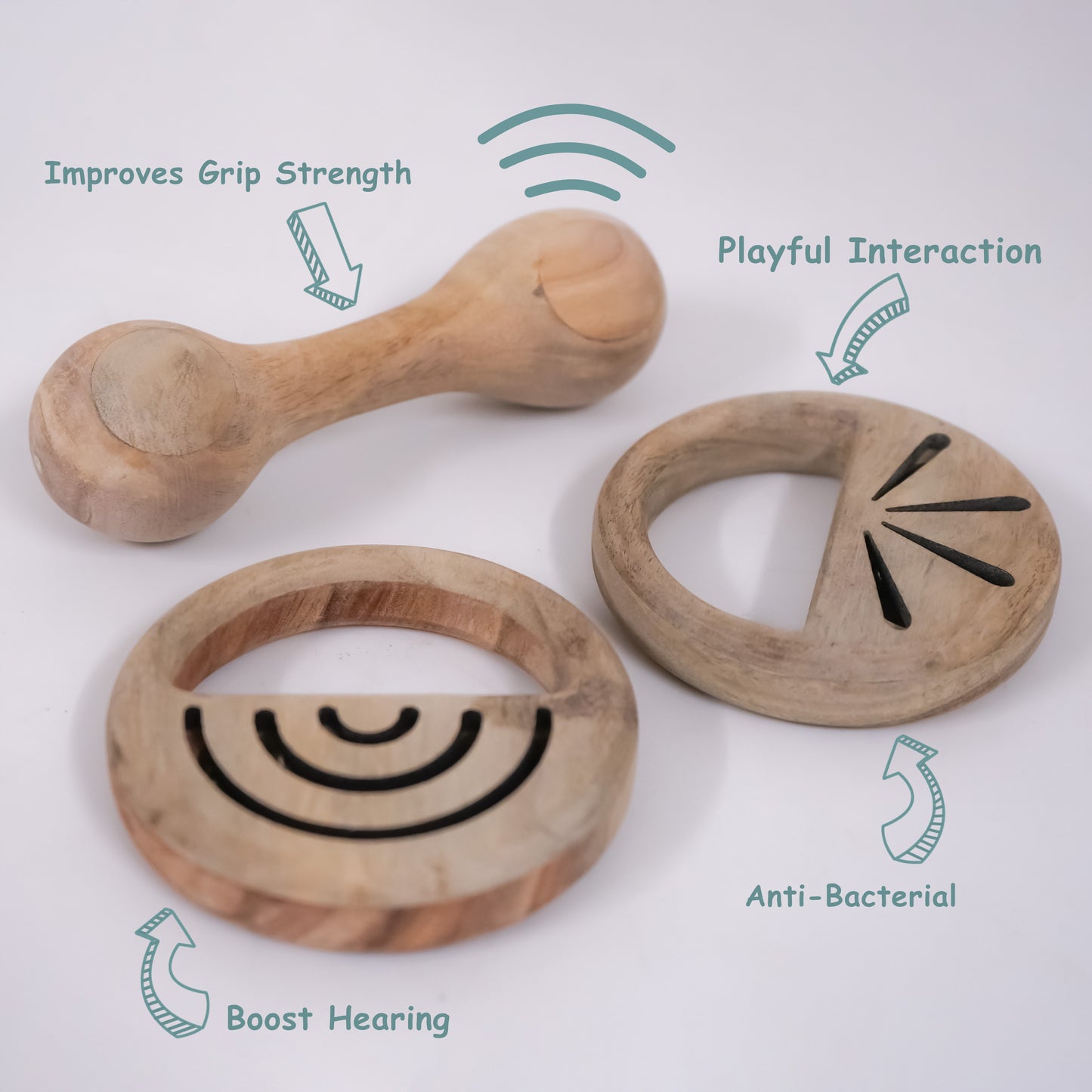 Tangerine, Round Sound & Dumbbell Wooden Rattle Set for Babies