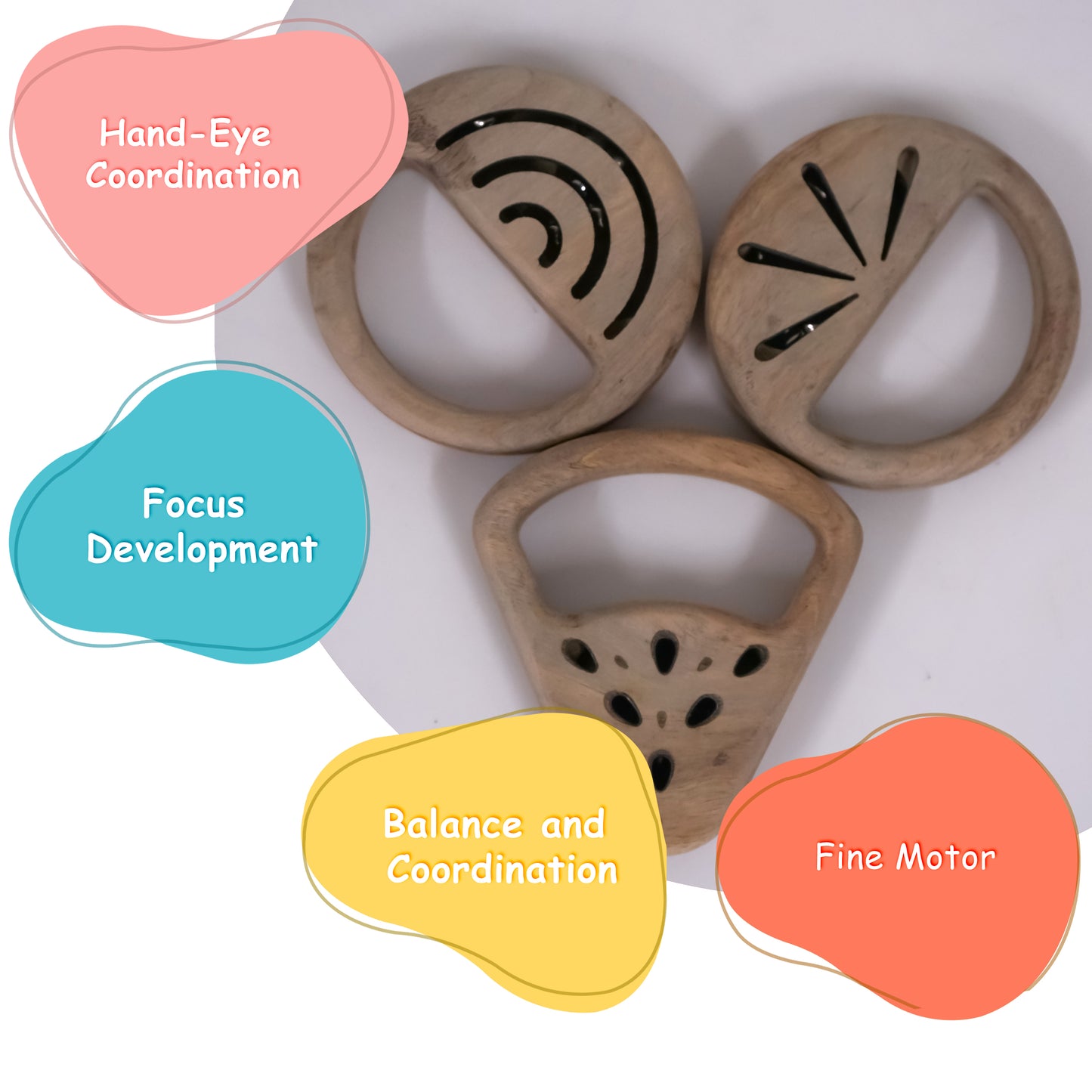 Tangerine, Round Sound & Watermelon Wooden Rattle Set | Safe Neem Wood Infant Sensory Toys