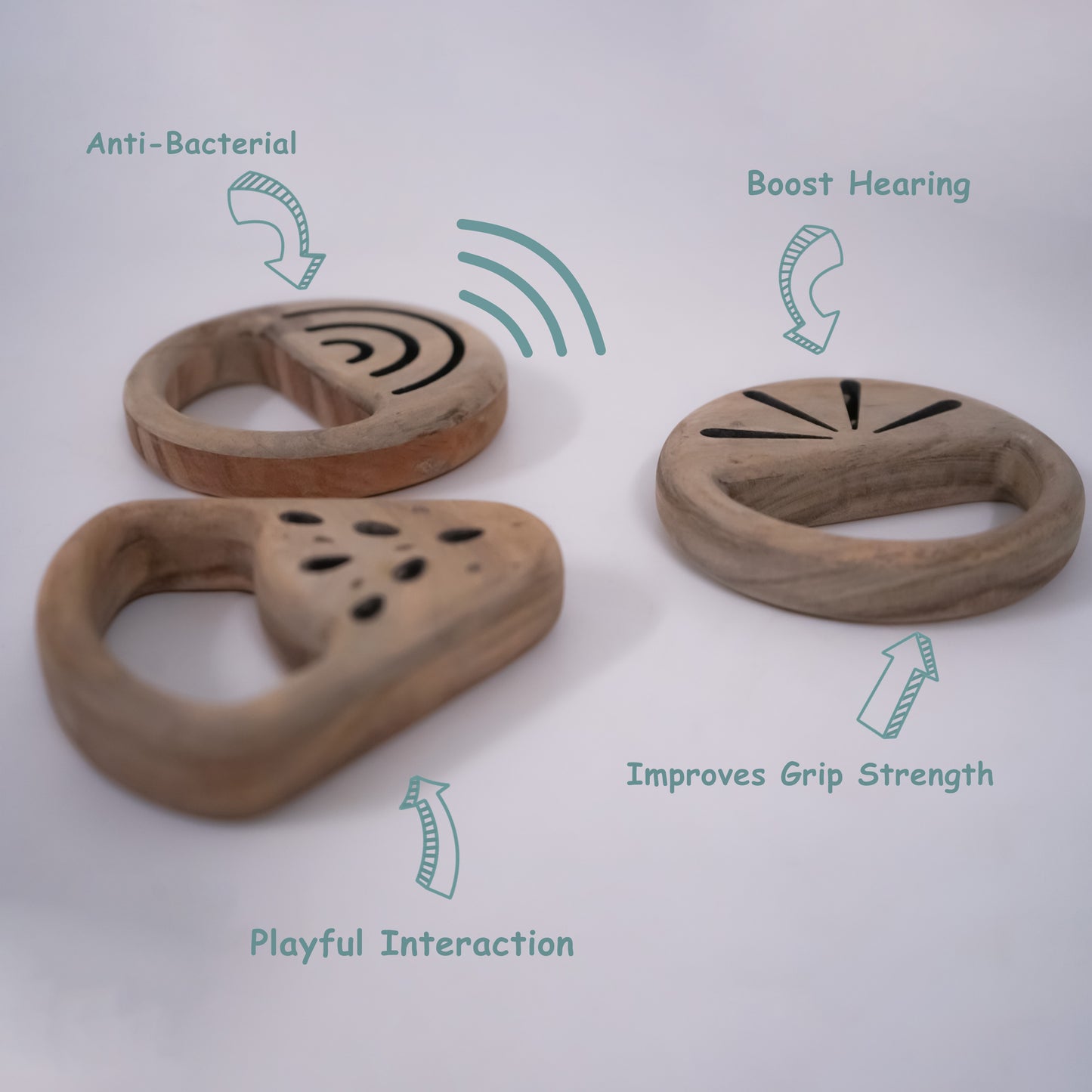 Tangerine, Round Sound & Watermelon Wooden Rattle Set | Safe Neem Wood Infant Sensory Toys