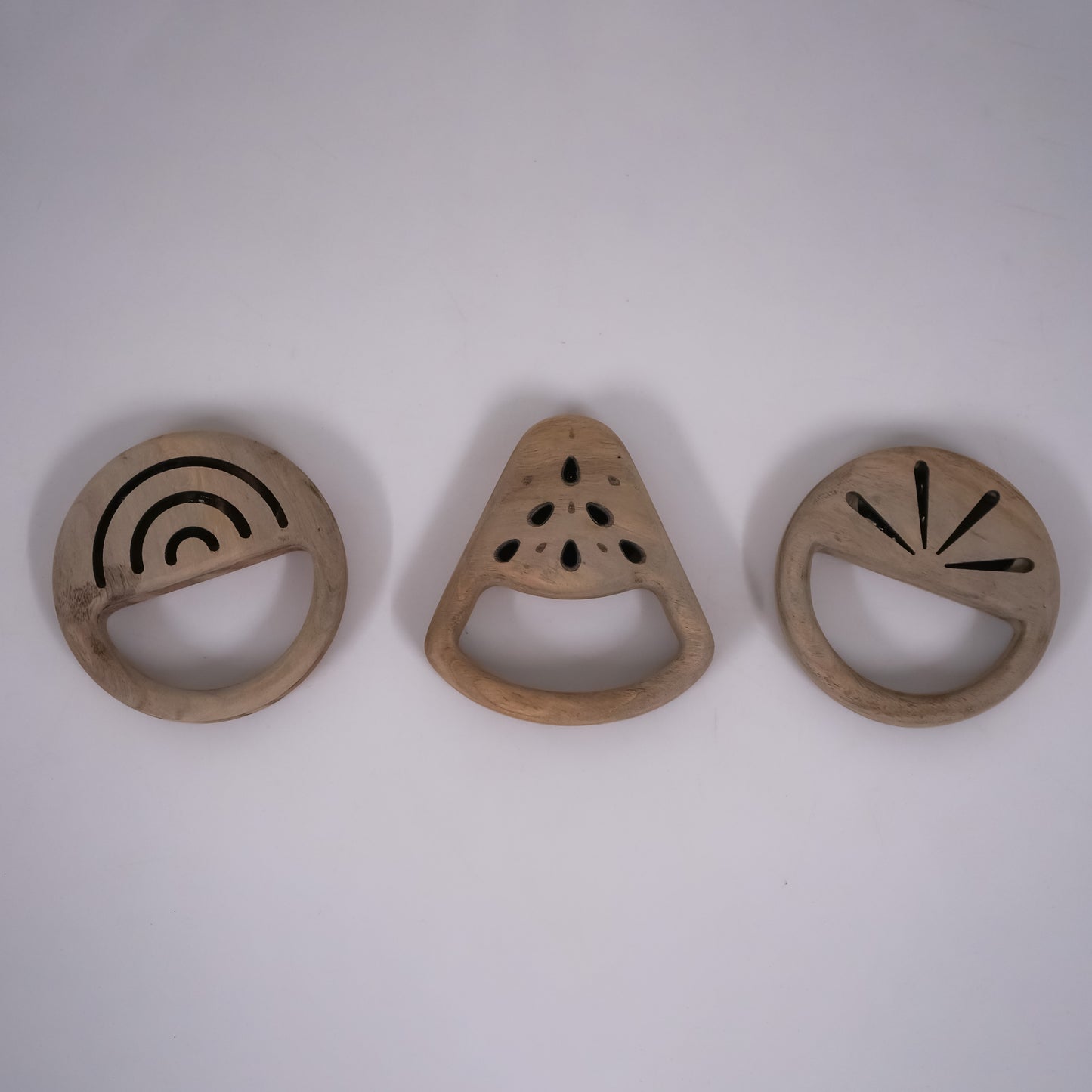 Tangerine, Round Sound & Watermelon Wooden Rattle Set | Safe Neem Wood Infant Sensory Toys