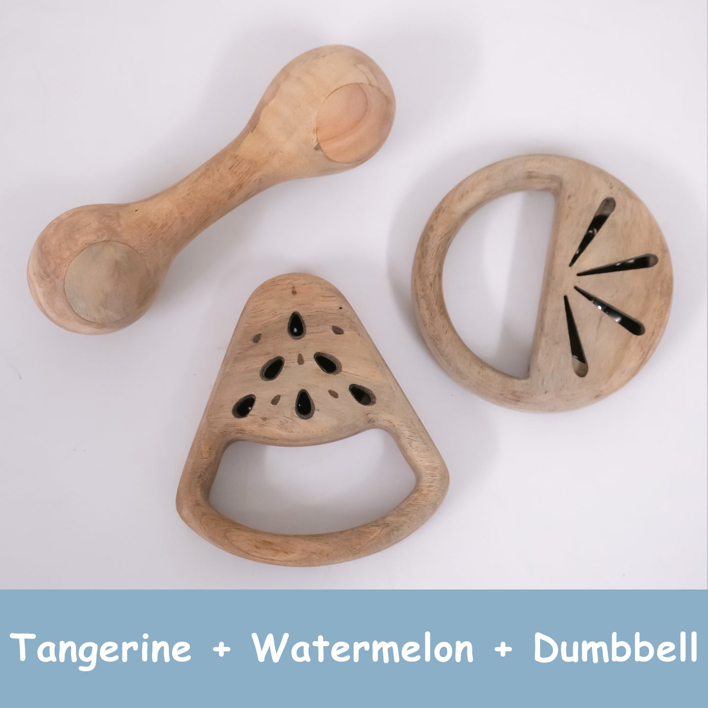 Tangerine, Watermelon & Dumbbell Wooden Rattle Set